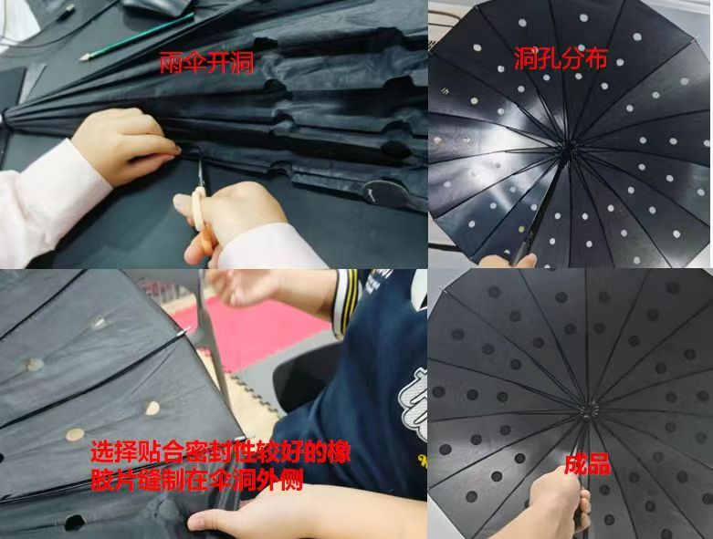 基于单向气流小孔设计的防风折的雨伞